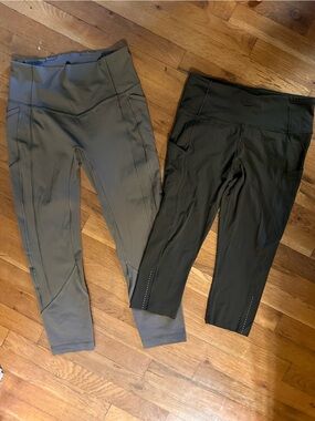 2 lululemon athletica fast & free train to be Leggings green